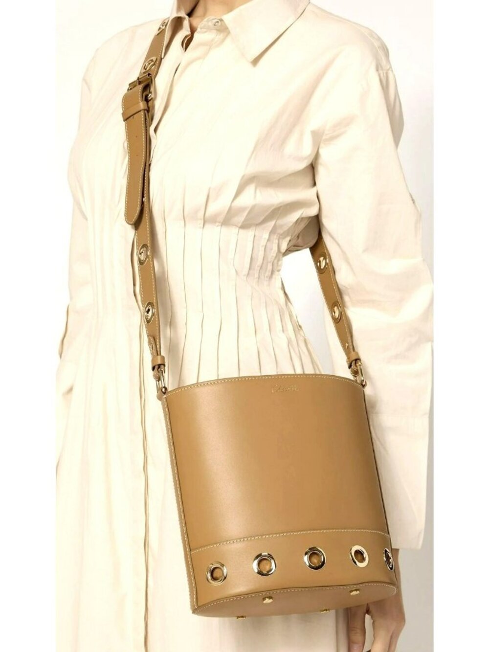 New Cleobella Caramel Tan Leather Rochelle Grommet Bucket Bag
